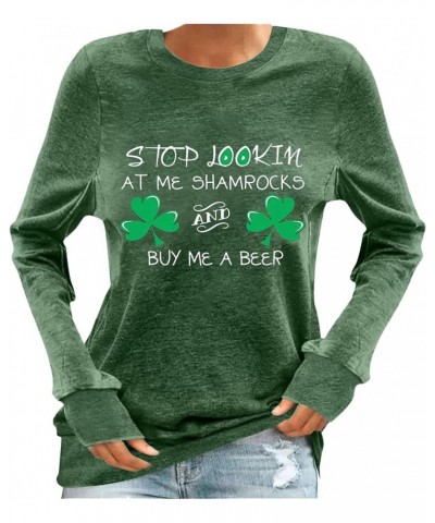 St Patricks Day Sweatshirt Women Funny Letter Print Graphic Tee Long Sleeve Shamrock Shirts Green Irish Gifts Tops 19 Green $...