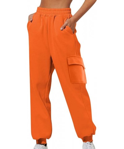 Womens Cargo Jogger Pants Sweatpants with Multi-Pockets Fleece High Waist Pull On Relaxed-Fit Outdoor Pants Orange $9.34 Acti...