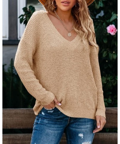 Womens Summer V Neck Long Batwing Sleeve Sweater Tops Lightweight Loose Knit Blouse Shirt Jumper Pullover Khaki $13.74 Sweaters