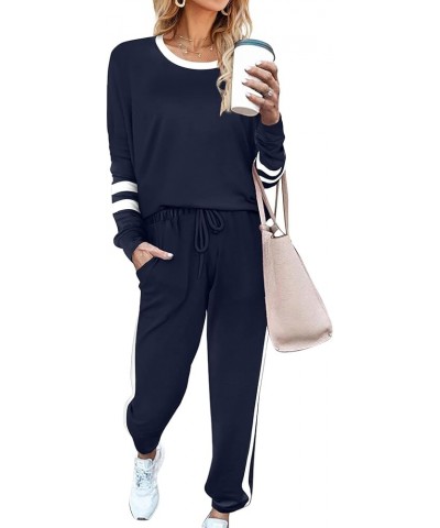 Sweatsuit for Women 2 Piece Outfits for Womens Crewneck Sweatshirts Pullover 2m-navy Blue $23.99 Activewear