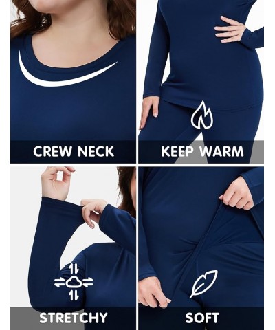 Plus Size Thermal Underwear for Women Long Johns Sets Fleece Lined Base Layer Pajama Top and Bottom 1_navy $20.24 Activewear