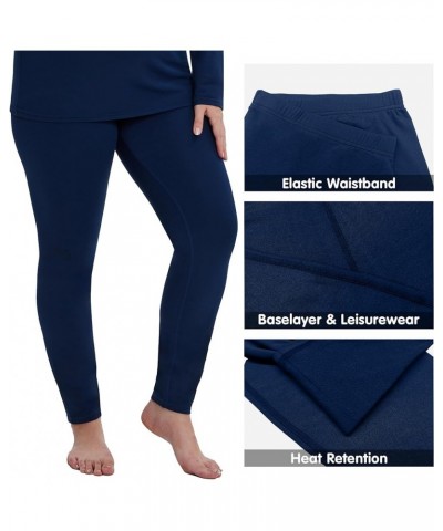 Plus Size Thermal Underwear for Women Long Johns Sets Fleece Lined Base Layer Pajama Top and Bottom 1_navy $20.24 Activewear