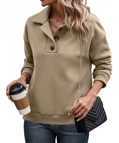 Womens Fleece Sweatshirts Tops: Casual Quarter Button Hoodies Pullovers for Teens Girls 2023 Fall Winter Clothes Khaki $14.99...