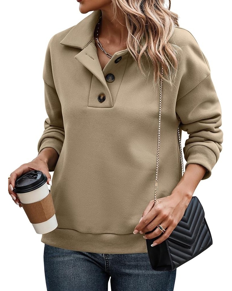 Womens Fleece Sweatshirts Tops: Casual Quarter Button Hoodies Pullovers for Teens Girls 2023 Fall Winter Clothes Khaki $14.99...