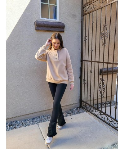 Womens Fleece Sweatshirts Tops: Casual Quarter Button Hoodies Pullovers for Teens Girls 2023 Fall Winter Clothes Khaki $14.99...