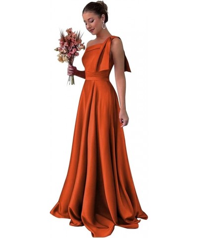 One Shoulder Satin Bridesmaid Dresses for Women Bow Strap Long Prom Evening Dress with Pockets Burnt Orange $35.20 Dresses