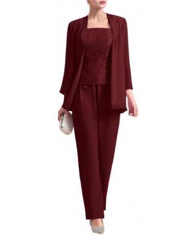 Chiffon 3 Pcs Mother of The Bride Pant Suits Lace Grandmother Formal Evening Wedding Guest Groom Dresses with Jacket Sage $26...