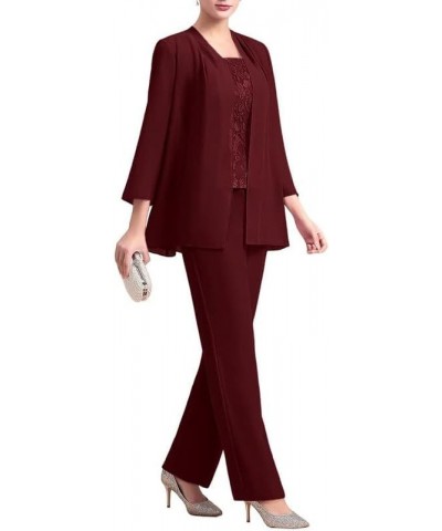 Chiffon 3 Pcs Mother of The Bride Pant Suits Lace Grandmother Formal Evening Wedding Guest Groom Dresses with Jacket Sage $26...