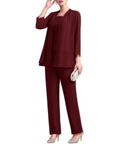 Chiffon 3 Pcs Mother of The Bride Pant Suits Lace Grandmother Formal Evening Wedding Guest Groom Dresses with Jacket Sage $26...