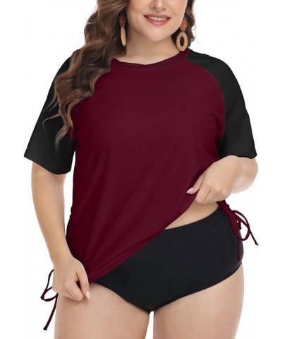 Plus Size Rash Guard Shirt for Women Short Sleeve UPF 50+ Sun Protection Swimwear Swim Top Bb_wine Red $14.70 Swimsuits