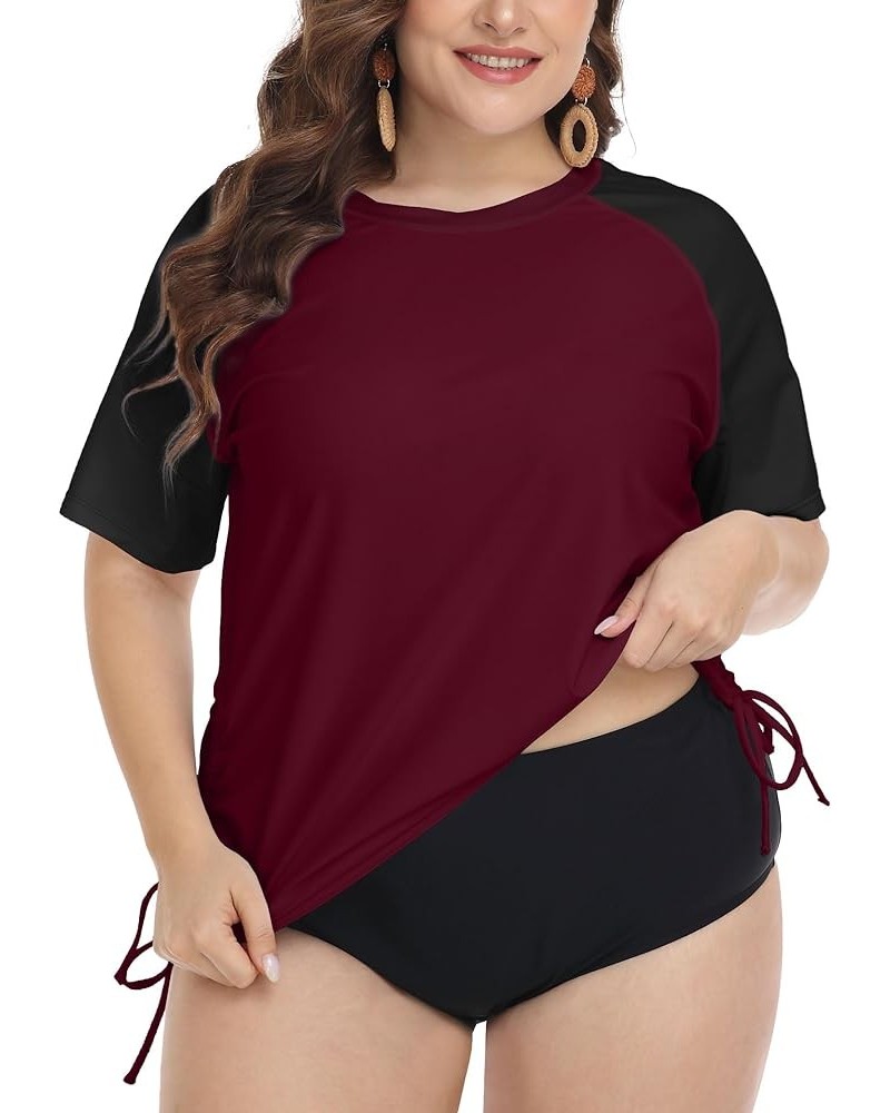 Plus Size Rash Guard Shirt for Women Short Sleeve UPF 50+ Sun Protection Swimwear Swim Top Bb_wine Red $14.70 Swimsuits