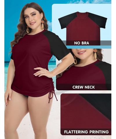 Plus Size Rash Guard Shirt for Women Short Sleeve UPF 50+ Sun Protection Swimwear Swim Top Bb_wine Red $14.70 Swimsuits