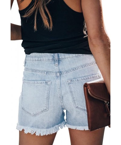 Women's Casual High Waisted Denim Shorts Frayed Raw Hem Stretch Ripped Jean Shorts Hazel-cool Blue $17.60 Shorts