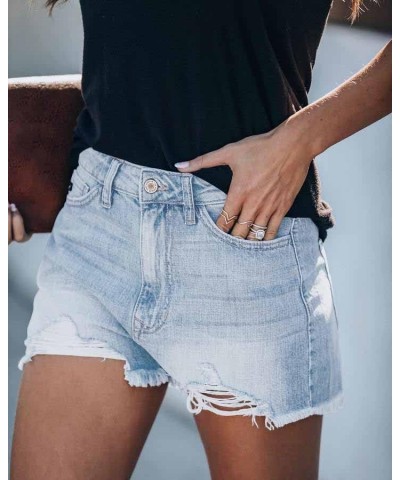 Women's Casual High Waisted Denim Shorts Frayed Raw Hem Stretch Ripped Jean Shorts Hazel-cool Blue $17.60 Shorts