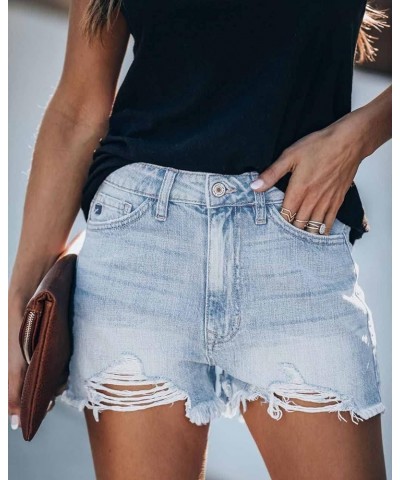 Women's Casual High Waisted Denim Shorts Frayed Raw Hem Stretch Ripped Jean Shorts Hazel-cool Blue $17.60 Shorts