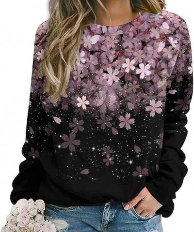 Womens Floral Sweatshirt Novelty Oversized Crewneck Sweatshirt Casual Loose Fit Long Sleeve Graphic Pullover Tops Shirt Cherr...