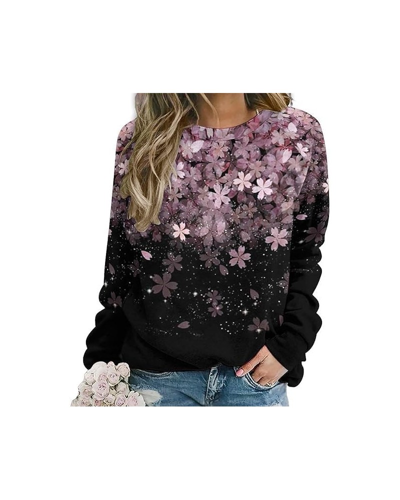 Womens Floral Sweatshirt Novelty Oversized Crewneck Sweatshirt Casual Loose Fit Long Sleeve Graphic Pullover Tops Shirt Cherr...