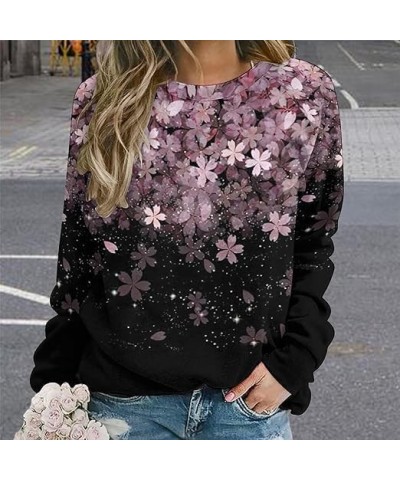 Womens Floral Sweatshirt Novelty Oversized Crewneck Sweatshirt Casual Loose Fit Long Sleeve Graphic Pullover Tops Shirt Cherr...