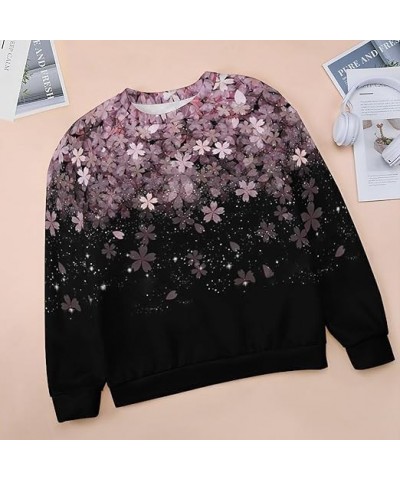 Womens Floral Sweatshirt Novelty Oversized Crewneck Sweatshirt Casual Loose Fit Long Sleeve Graphic Pullover Tops Shirt Cherr...