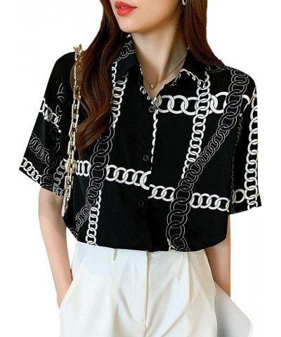 Women's Baroque Chain Print Shirt Regular Fit Button Down Casual Blouse Tops 22790 Style $12.79 Blouses