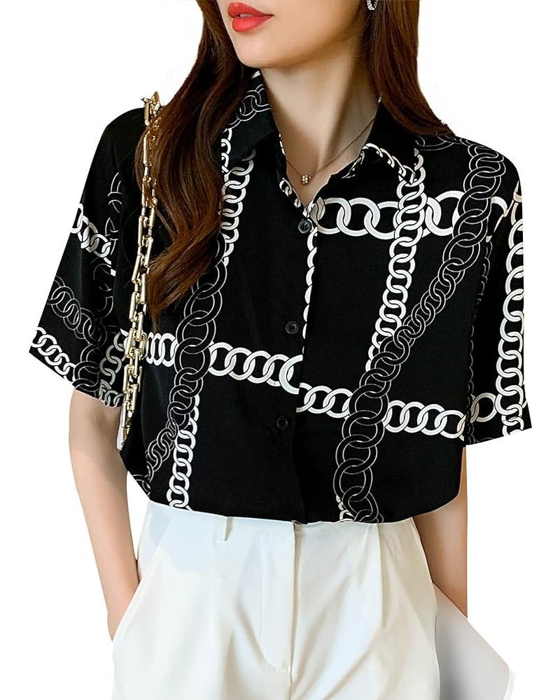 Women's Baroque Chain Print Shirt Regular Fit Button Down Casual Blouse Tops 22790 Style $12.79 Blouses