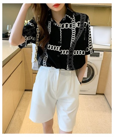 Women's Baroque Chain Print Shirt Regular Fit Button Down Casual Blouse Tops 22790 Style $12.79 Blouses