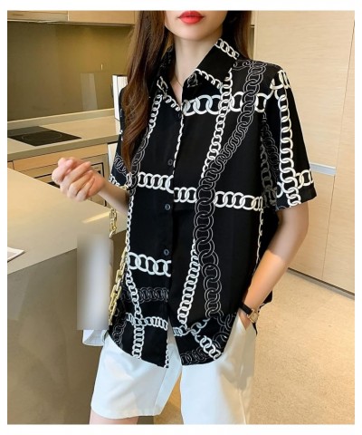 Women's Baroque Chain Print Shirt Regular Fit Button Down Casual Blouse Tops 22790 Style $12.79 Blouses