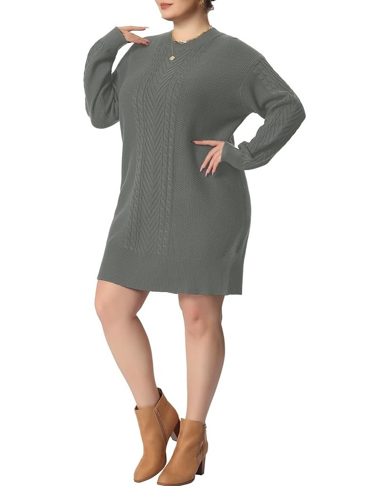 Plus Size Women 2024 Fall Crewneck Long Sleeve Knit Pullover Short Sweater Dresses Gray $24.53 Sweaters