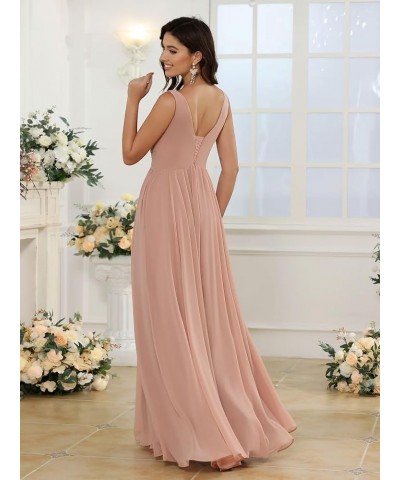 Women's Simple Chiffon Bridesmaid Dresses with Pockets Long V Neck Formal Dresses with Slit YZTS138 Champagne $35.39 Dresses