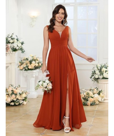 Women's Simple Chiffon Bridesmaid Dresses with Pockets Long V Neck Formal Dresses with Slit YZTS138 Champagne $35.39 Dresses