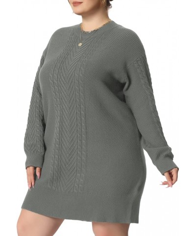 Plus Size Women 2024 Fall Crewneck Long Sleeve Knit Pullover Short Sweater Dresses Gray $24.53 Sweaters