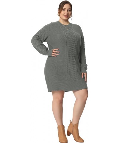 Plus Size Women 2024 Fall Crewneck Long Sleeve Knit Pullover Short Sweater Dresses Gray $24.53 Sweaters