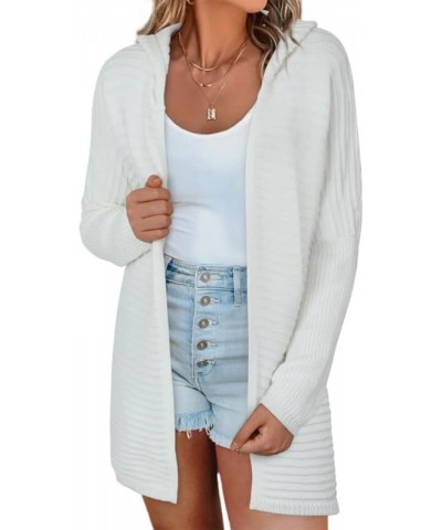 Women's Casual Long Sleeve Open Front Lightweight Cable Knit Hooded Cardigan Sweater Loose Outwear A White $19.74 Sweaters