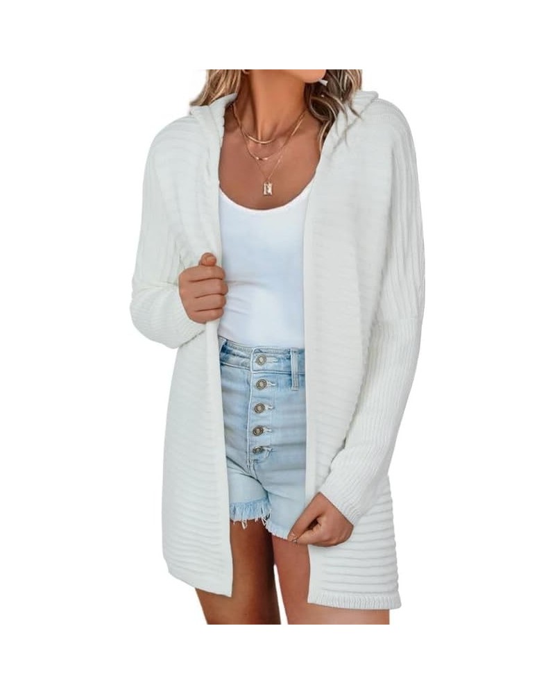 Women's Casual Long Sleeve Open Front Lightweight Cable Knit Hooded Cardigan Sweater Loose Outwear A White $19.74 Sweaters