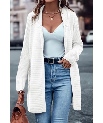 Women's Casual Long Sleeve Open Front Lightweight Cable Knit Hooded Cardigan Sweater Loose Outwear A White $19.74 Sweaters