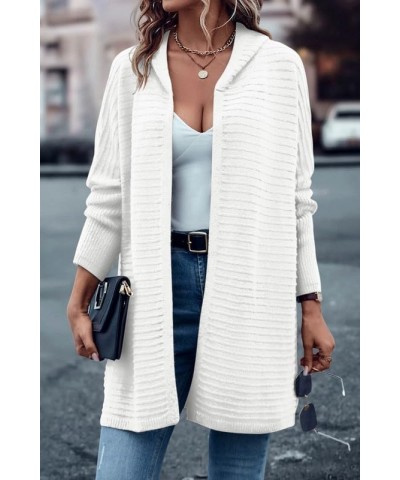 Women's Casual Long Sleeve Open Front Lightweight Cable Knit Hooded Cardigan Sweater Loose Outwear A White $19.74 Sweaters