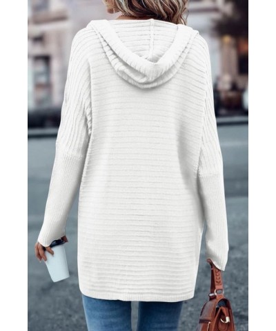 Women's Casual Long Sleeve Open Front Lightweight Cable Knit Hooded Cardigan Sweater Loose Outwear A White $19.74 Sweaters