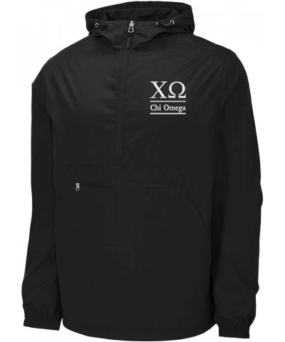 Chi Omega Windbreaker - Anorak Pullover Jacket - Quarter Zip Black $30.21 Jackets