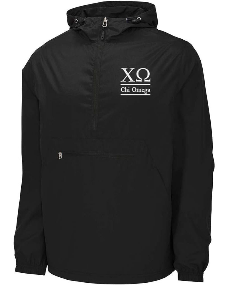 Chi Omega Windbreaker - Anorak Pullover Jacket - Quarter Zip Black $30.21 Jackets