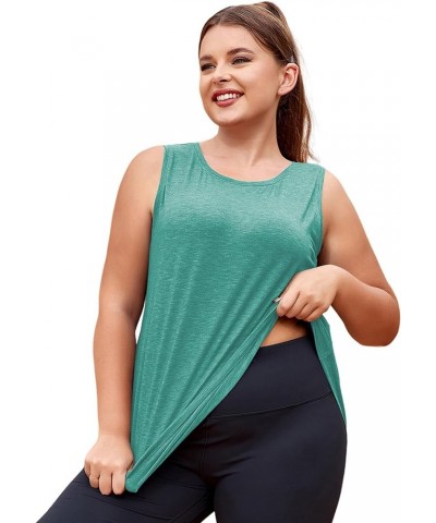 2024 Plus Size Workout Tank Tops for Women Loose Fit Racerback Sleeveless Flowy Yoga Athletic Running Shirts L-5X Z-lake Gree...