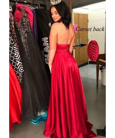 Criss Cross Neck Satin Prom Dress Long with Slit A-line Halter Sexy Evening Dress for Women Party Gowns Sage $47.24 Dresses