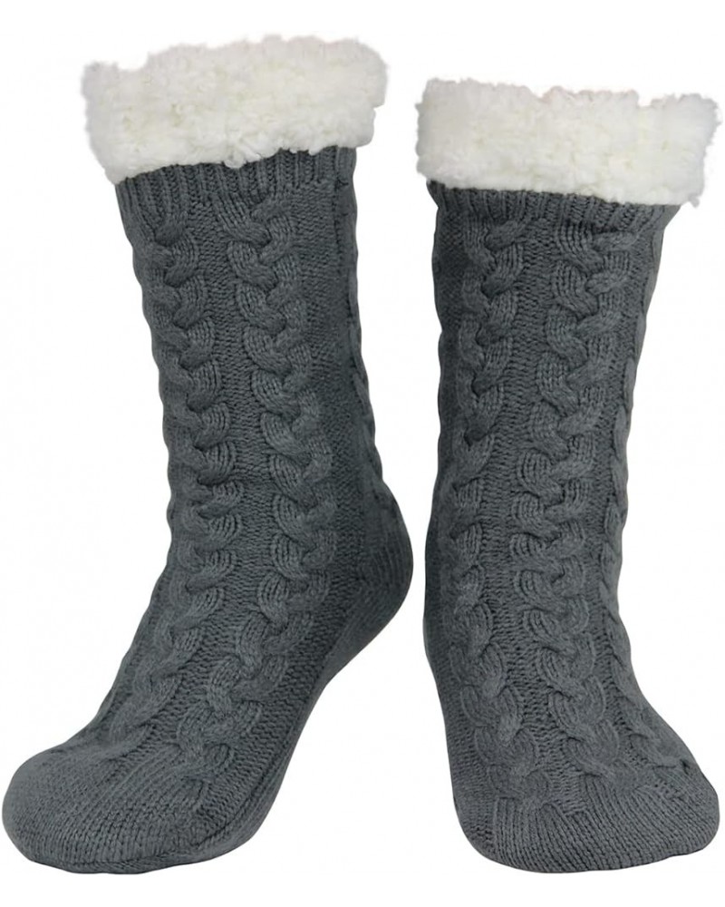 Slipper Socks for Women with Gripper - Winter Non Slip Thick Fuzzy Socks - Warm Cozy Christmas Gift A-grey $24.50 Socks