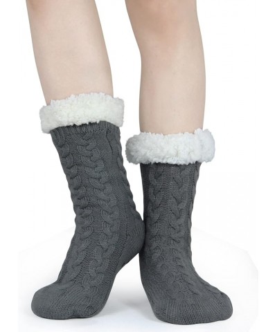 Slipper Socks for Women with Gripper - Winter Non Slip Thick Fuzzy Socks - Warm Cozy Christmas Gift A-grey $24.50 Socks