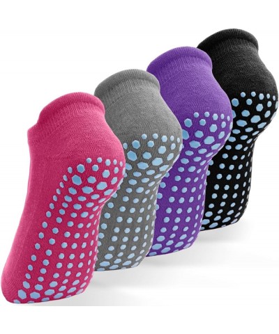 Sticky Socks for Women, 4 Pairs Non Slip Pilates Socks with Grips Woman Yoga Hospital Gripper Socks 1 Black + Gray + Pink + P...