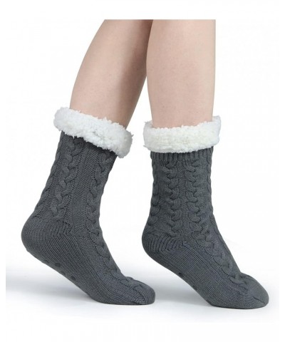 Slipper Socks for Women with Gripper - Winter Non Slip Thick Fuzzy Socks - Warm Cozy Christmas Gift A-grey $24.50 Socks