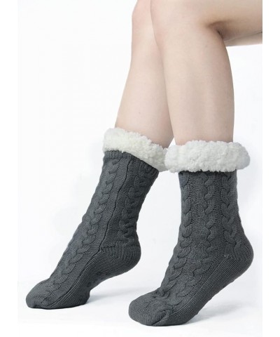 Slipper Socks for Women with Gripper - Winter Non Slip Thick Fuzzy Socks - Warm Cozy Christmas Gift A-grey $24.50 Socks