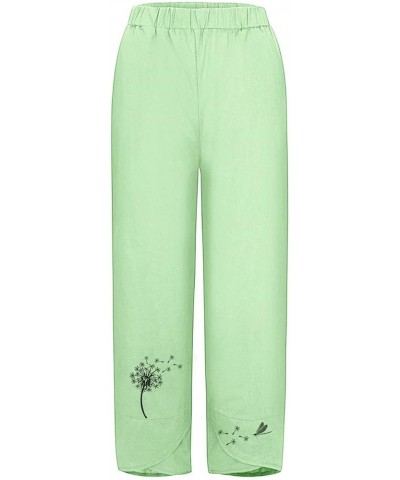 Linen Pants Women Cropped Women's Plus Size Embroidery Daisy Print High Waist Capri Pants Loose Casual Trousers Pants Z7-gree...