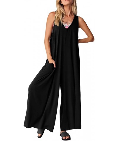 Jumpsuit for Women Dressy Tank V Neck Overalls Loose Fit Plus Size Wide Leg Pants Casual Rompers One Piece Jumpers Black $10....