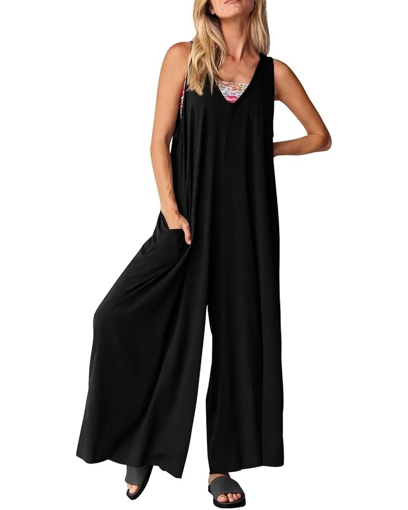 Jumpsuit for Women Dressy Tank V Neck Overalls Loose Fit Plus Size Wide Leg Pants Casual Rompers One Piece Jumpers Black $10....