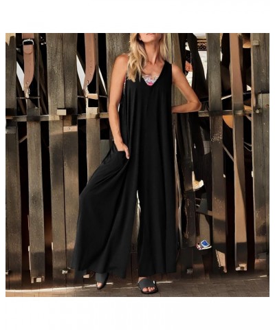 Jumpsuit for Women Dressy Tank V Neck Overalls Loose Fit Plus Size Wide Leg Pants Casual Rompers One Piece Jumpers Black $10....